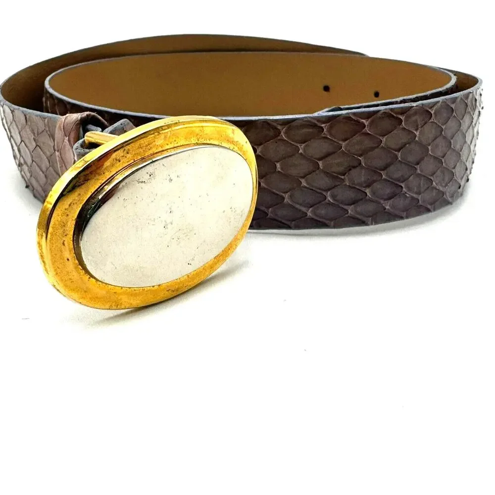 EMMANUEL | Large Genuine Reptile Veritable Snake Belt Silver Gold Tone Buckle‎